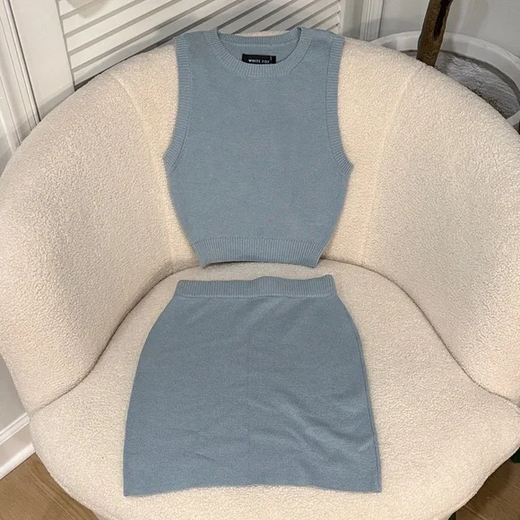 White Fox Boutique Blue Knit Set - Crop top and Mini Skirt - Picture 1 of 11